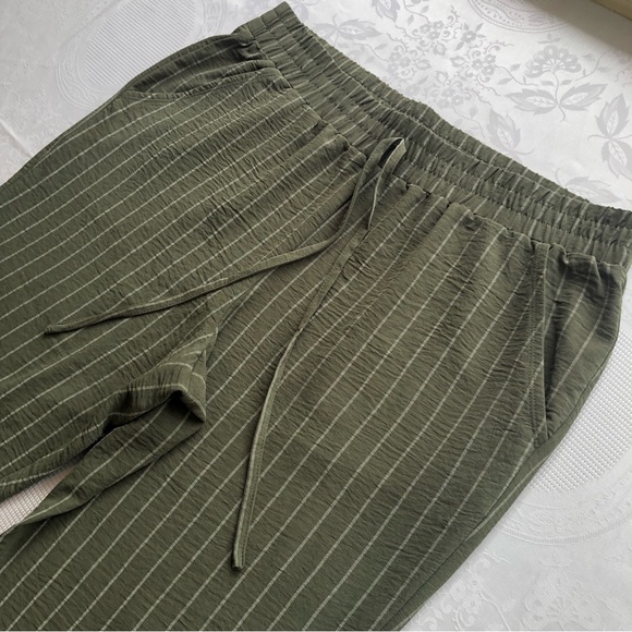 NYCC Olive Green/Cream Striped Bohemian Style Casual Pants Women’s Size L Elasti - Picture 16 of 16